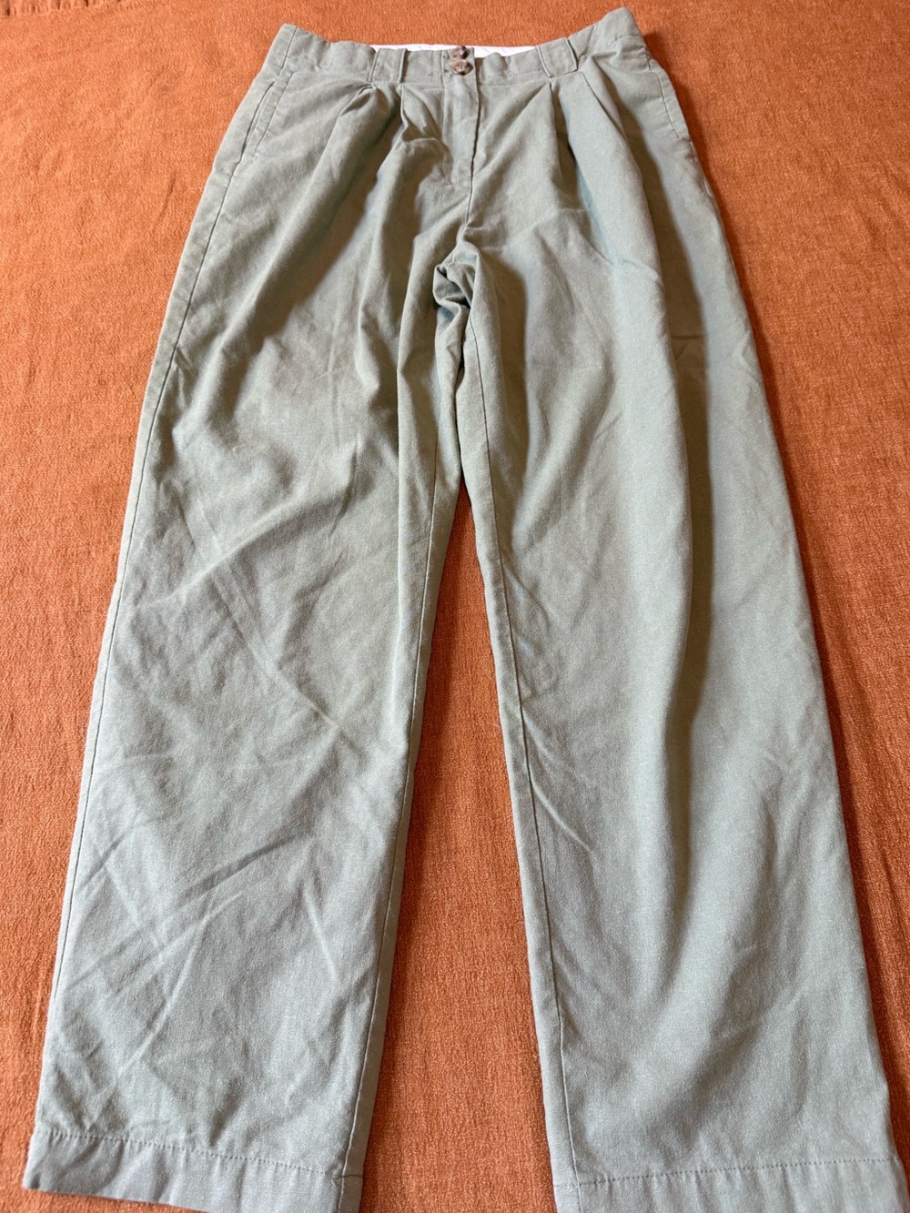 Crescent Women’s Pleated Wide Leg Chinos in Sage Green Medium Linen blend